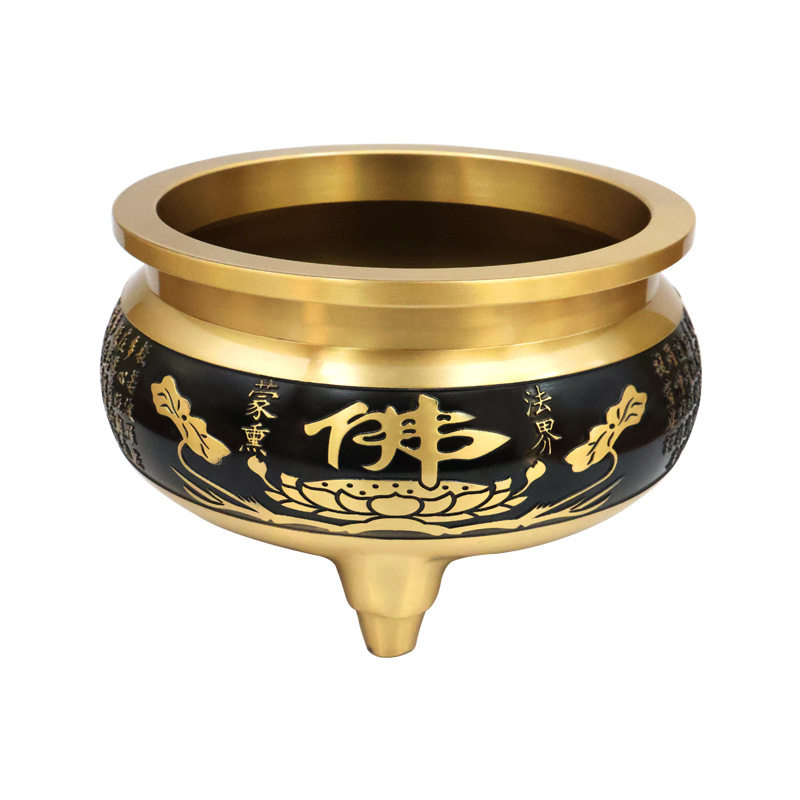 黄铜香炉家用室内插香炉供奉招财黄铜香薰炉佛前佛具烧香上香铜炉 - 图2