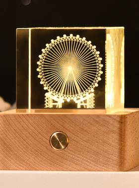 3D内雕立方形水晶小夜灯图案定制