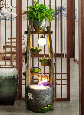 中式流水喷泉客厅室内树脂招财