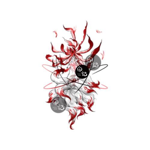 墨印记九尾狐纹身贴花臂后背彩色女防水持久性感魅魔辣妹遮疤男 - 图3