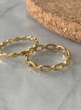 法式链条欧美风金色组合钛钢戒指