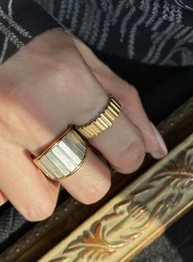 高级感金色几何夸张叠戴大戒指女