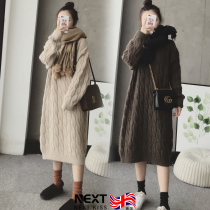 UK Next kiss pregnant woman autumn winter dress with dress fashion Lady Gestational knee long Knitted Dress