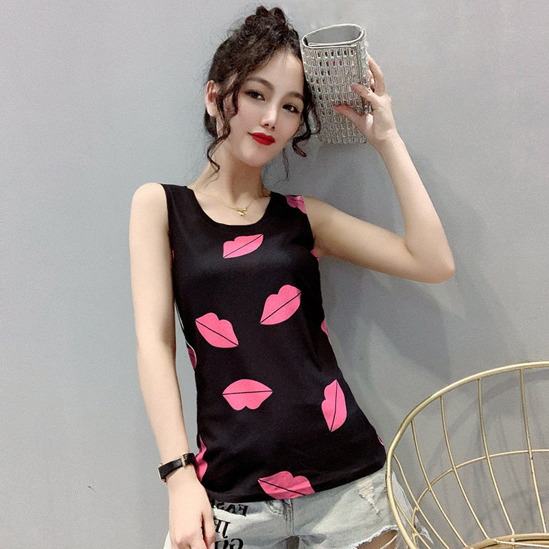 2024夏季新款韩版复古港味圆领个性印花无袖T恤女大码背心吊带衫,淘宝优惠券,粉丝福利购,淘宝优惠卷
