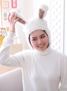 羊羔绒兔耳朵冬季少女心风头套