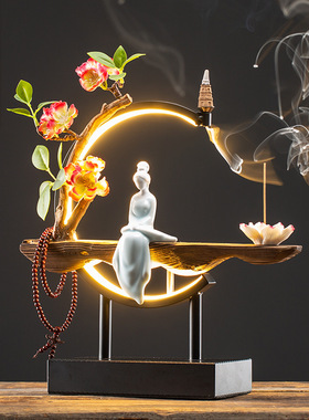 厂家直供新中式led灯圈倒流香 客厅玄关装饰家居摆件禅意工艺品