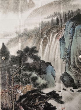 客厅一枫斋纯手绘精品三尺中堂中国画山水画仿冯超然作品1惊爆