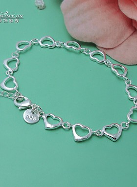 甜美风韩版925银心形手链女款