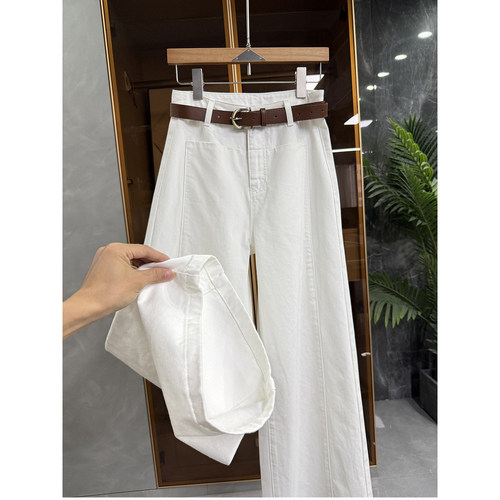 N货！藏肉显高挑！中高腰白色牛仔阔腿裤女    M319356~JS - 图0