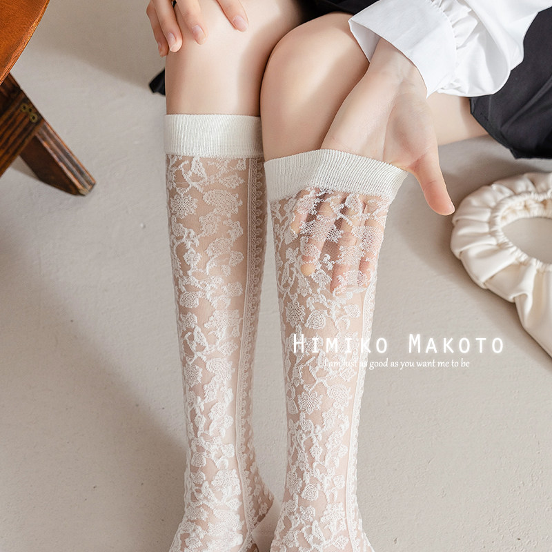 ins春夏网眼玻璃丝小腿袜日系卡通圆点及膝袜长筒袜子女高筒薄款,淘宝优惠券,粉丝福利购,淘宝优惠卷