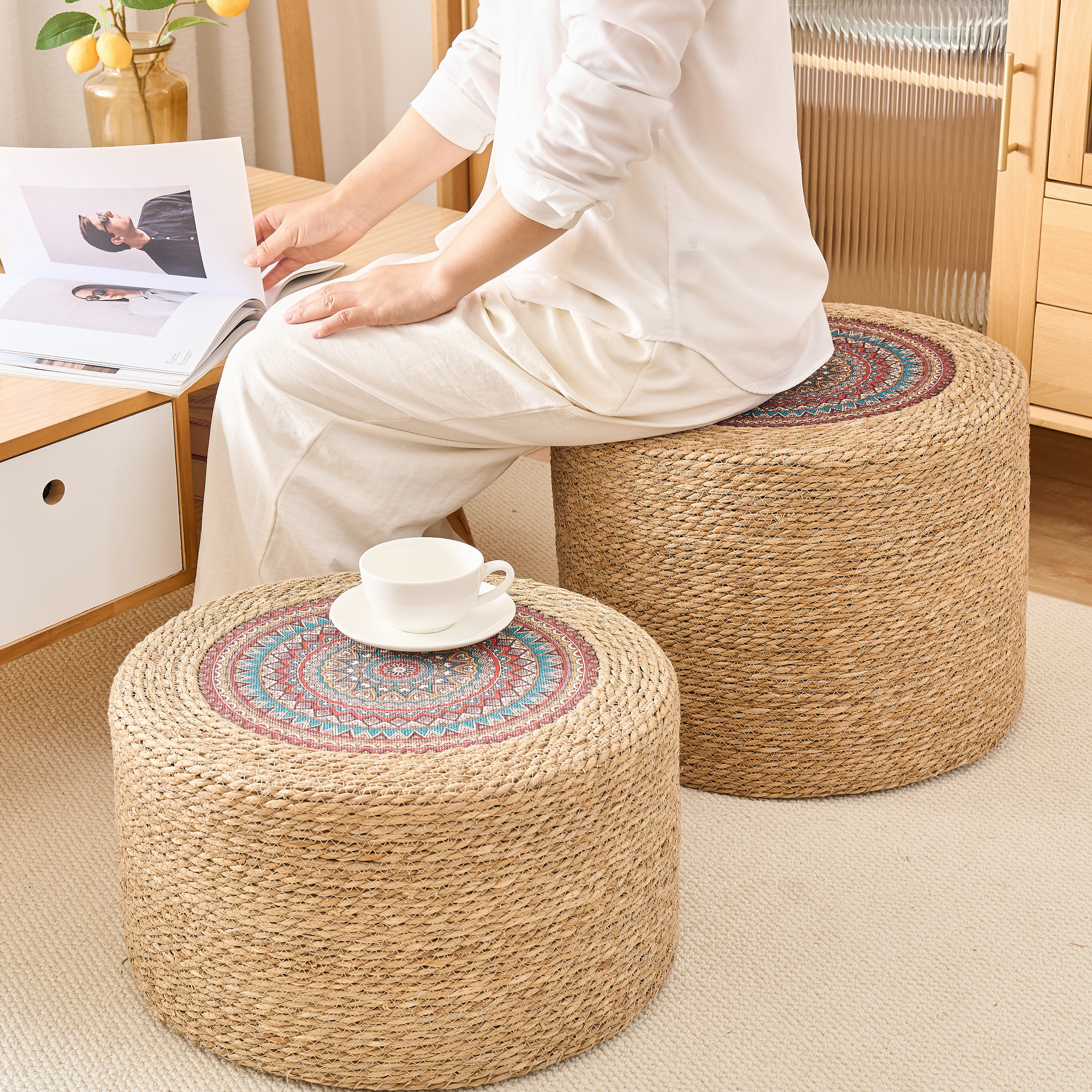 可定做大蒲团坐垫地上坐墩榻榻米打坐禅修专用垫懒人跪拜蒲草家用