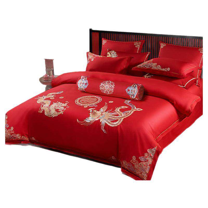 水星家纺结婚四件套床上用品全棉中式龙凤婚庆喜被新婚嫁红色套件,淘宝优惠券,粉丝福利购,淘宝优惠卷