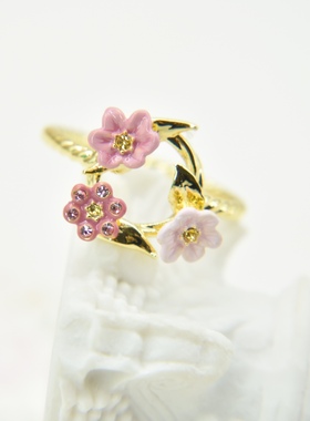法国手工珐琅 粉黛茉莉系列 粉色茉莉花 戒指