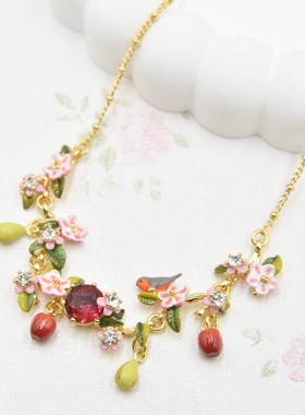 法国手工珐琅 果色物语系列 知更鸟 梨子 渐变红苹果 项链