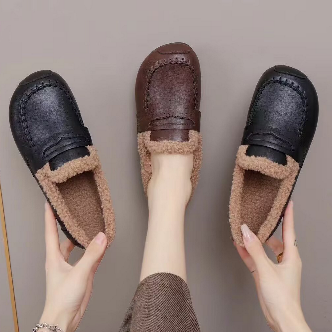 新款加绒乐福鞋女冬季保暖软皮平底懒人鞋一脚蹬豆豆鞋外穿毛毛鞋,淘宝优惠券,粉丝福利购,淘宝优惠卷