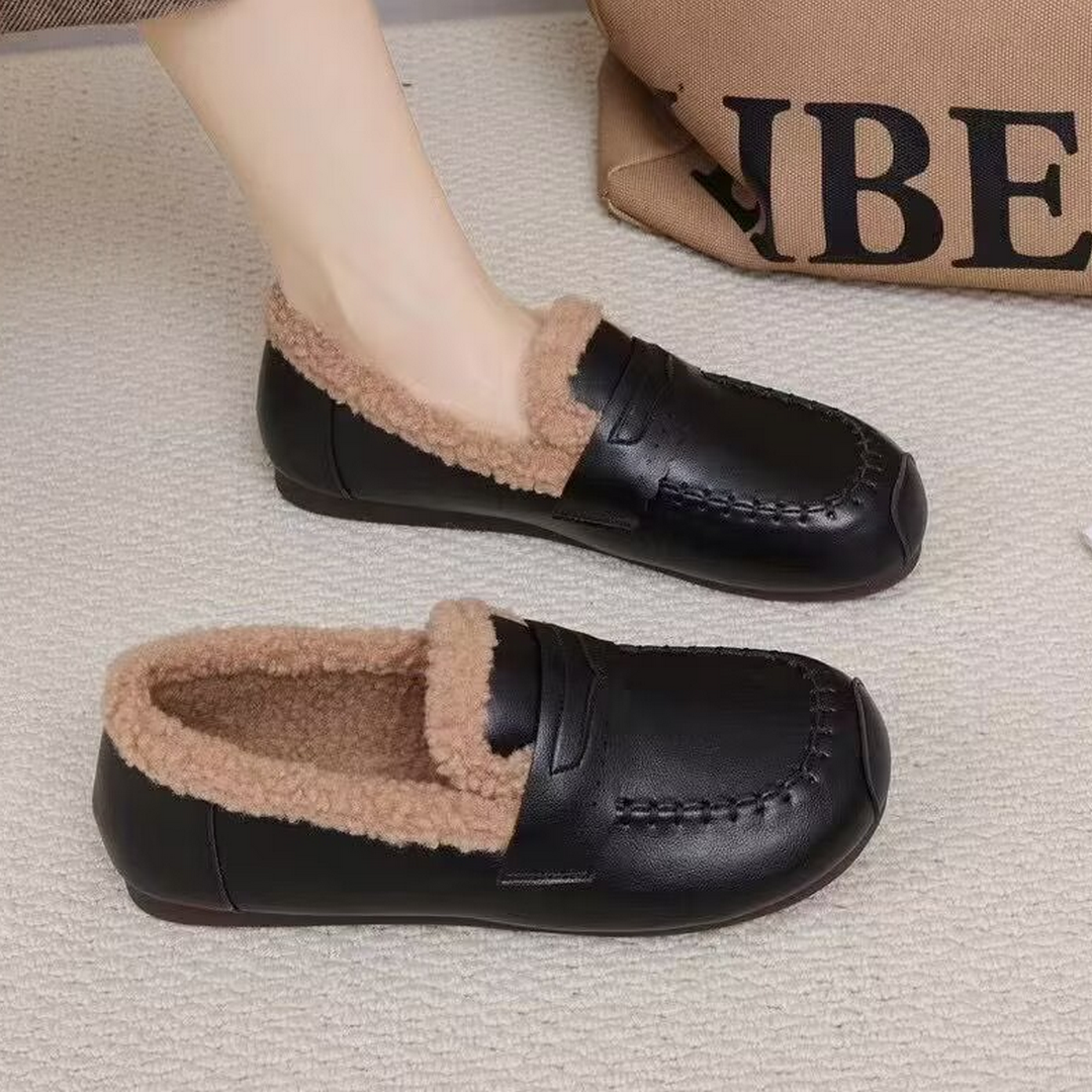 新款加绒乐福鞋女冬季保暖软皮平底懒人鞋一脚蹬豆豆鞋外穿毛毛鞋,淘宝优惠券,粉丝福利购,淘宝优惠卷