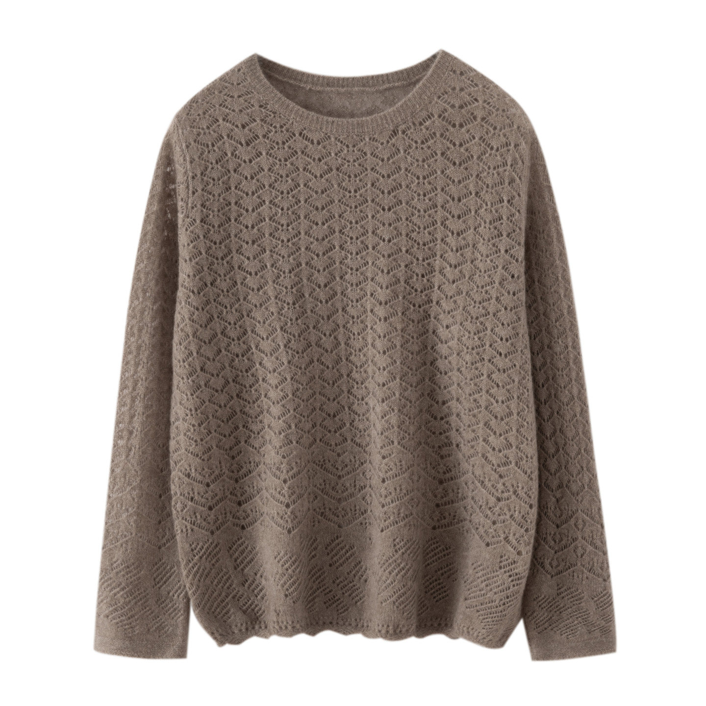 纯山羊绒衫女圆领镂空针织衫秋冬宽松大码毛衣外搭上衣打底衫,淘宝优惠券,粉丝福利购,淘宝优惠卷