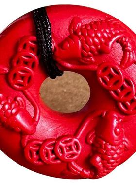 正宗帝王红朱砂蒸蒸日上平安环吊坠 三条来财鱼挂件坠子吉祥有余