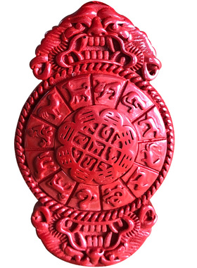 原矿帝王红朱砂兽面十二生肖八字真言吊坠双德贵人守护双面鼓面戴