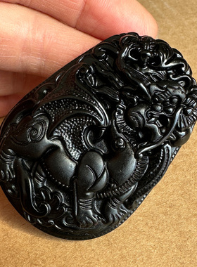 正宗黑曜石飞天火麒麟吊坠男女霸气大款补火如意通财貔貅助子挂件