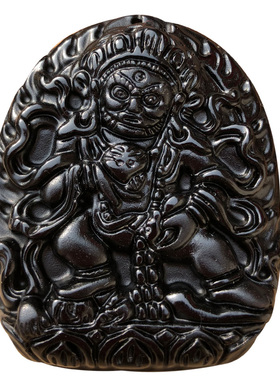 天然黑曜石黄财神黑财神吊坠金刚不动佛大黑天民族项链挂件送证书