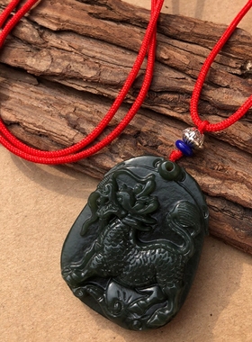 天然新疆和田玉青玉祥瑞麒麟玉吊坠男女玉石项链火麒麟挂件证书