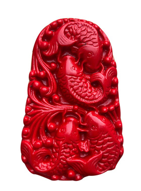 连年有余吊坠4条鱼天然朱砂红四季有余鱼玉挂件缺水补水龙门顺利