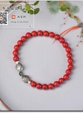 原矿高含量朱砂红砂水飞砂6毫米配藏银亲嘴鱼手链手串女护身符