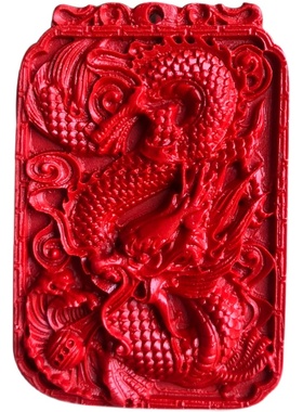 红色朱砂方款红生肖龙吊坠男女龙牌挂件龙腾四海祥龙献瑞项链礼物