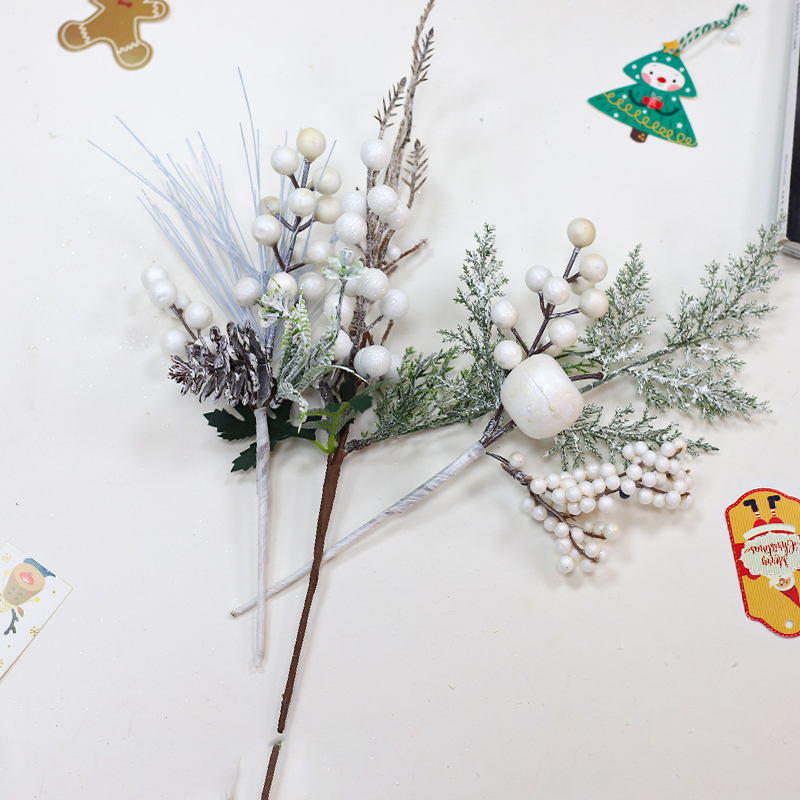 悦木圣诞插枝圣诞装饰品圣诞树插件节日氛围桌花插花仿真松枝松果 - 图1