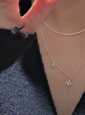 S925纯银韩版小花复古哑光锁骨链韩国风时尚复古简约锁骨链批发