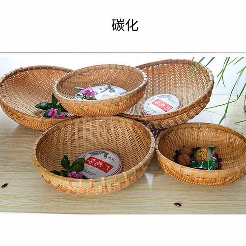 竹编篮圆形簸箕筲箕手工竹篓米筛子馒头筐收纳筐厨房洗菜箩筐家用 - 图0