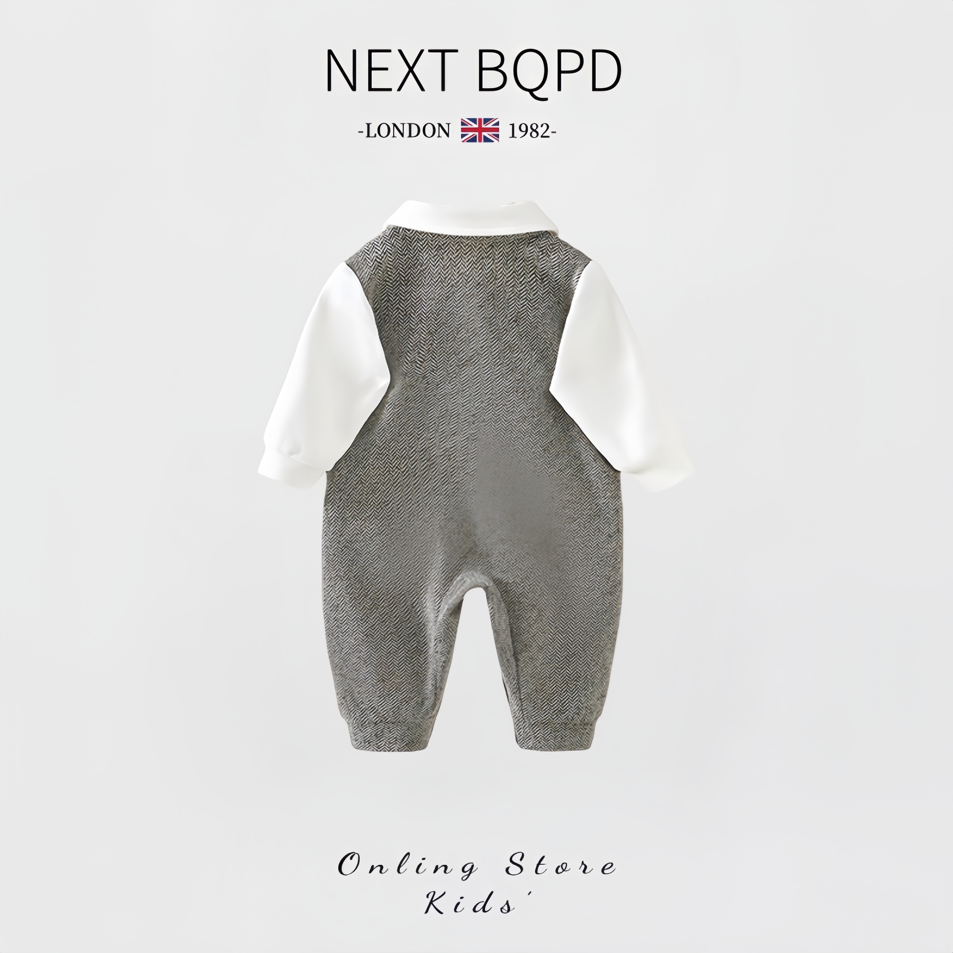 英国NEXTBQPD婴儿英伦绅士领结连体衣纯棉秋冬周岁宝宝礼服外出服 - 图0