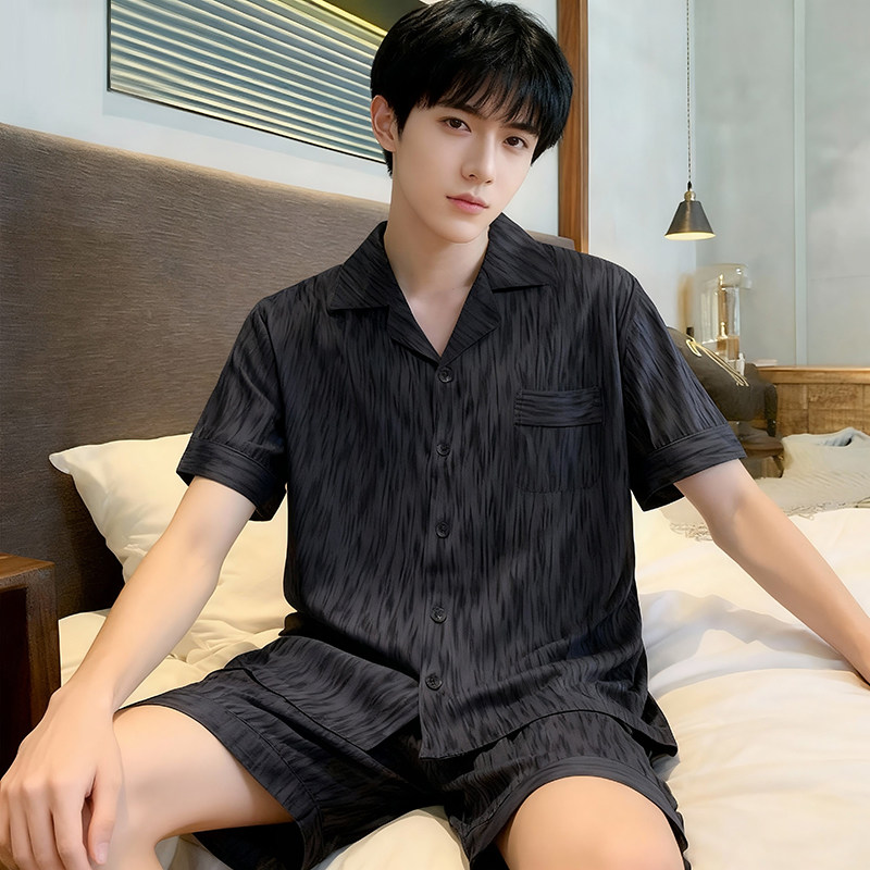 男士睡衣夏季冰丝短袖短裤青少年男生夏天薄款可外穿家居服套装,淘宝优惠券,粉丝福利购,淘宝优惠卷