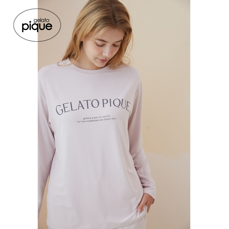 gelato pique24春夏新品女睡衣纯色字母长袖T恤情侣PWCT241277 - 图2