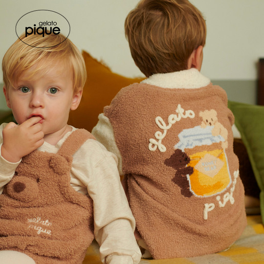 gelato pique25秋冬新品儿童睡衣半边绒蜂蜜小熊开衫PKNT254439
