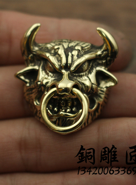 铜雕匠  纯黄铜牛头财布扣 手工皮具装饰扣 个性纯铜钱包扣 礼品