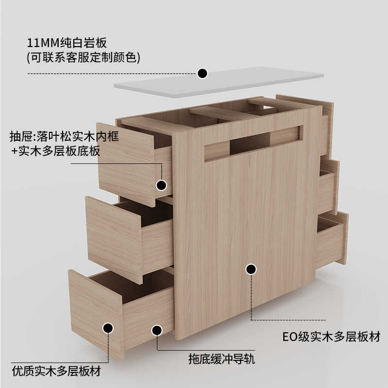 岛台单柜小户型窄岛台餐桌一体可移动马鞍皮实木中导台单独柜窄柜 - 图1