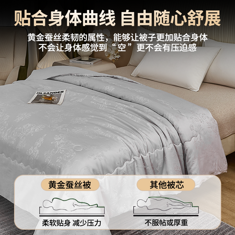 迪奥 贡缎提花洋甘菊黄金蚕丝被A类被子桑蚕丝加厚保暖冬被芯A4