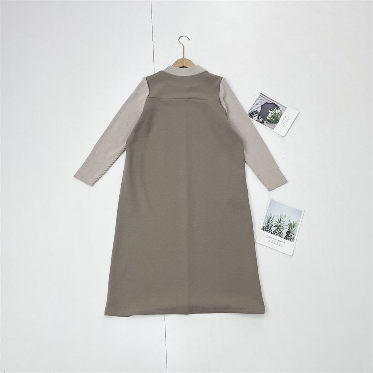 X3日本单针织布拼接版宽松款25秋冬女圆领假两件休闲连衣裙气质款