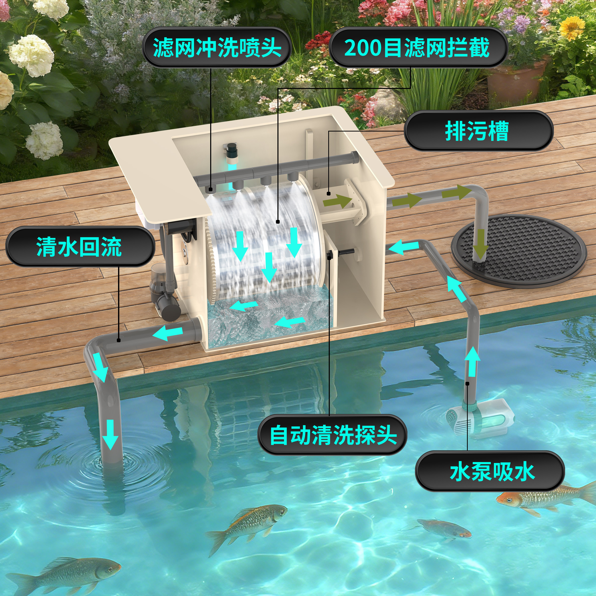 Rotary drum microfiltration machine, intelligent fish pond filter, ultrafiltration machine, fully automatic backwash water circulation purification system equipment