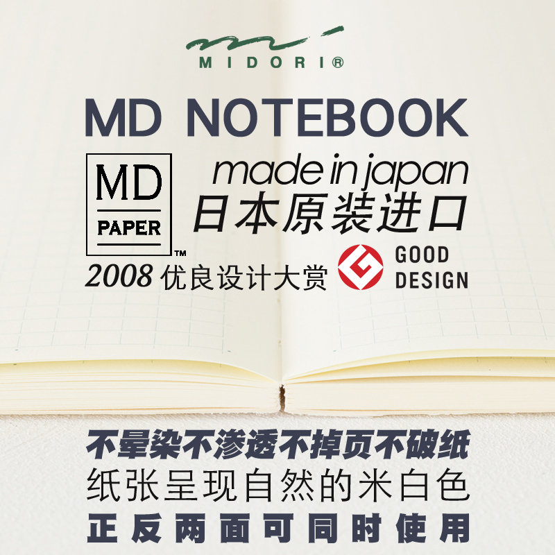 日本midori余白笔记本md手帐本hobo手账内芯A6空白A5方格日记本子-图0