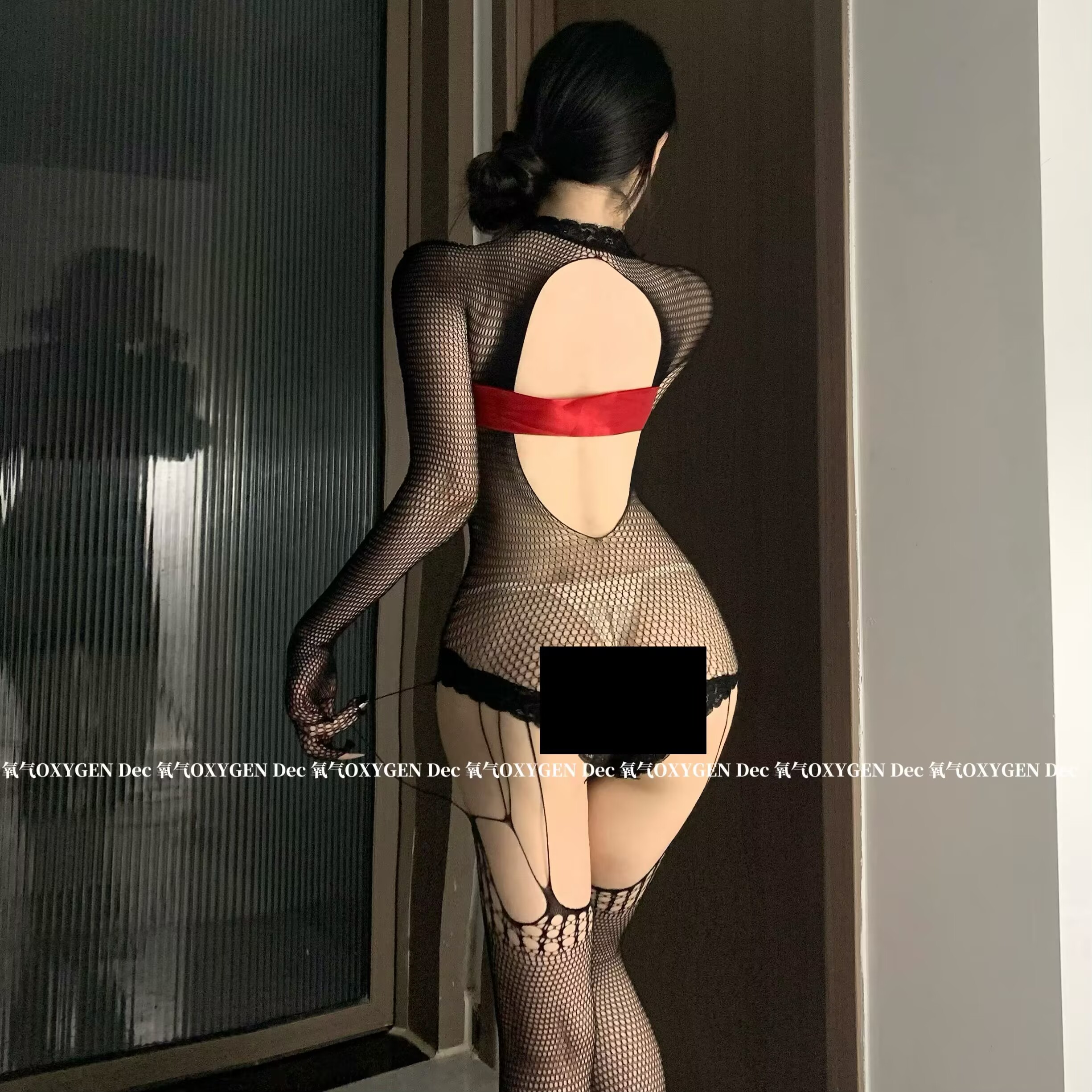 DEC逮捕偷心 可拆卸红丝带蝶结性感手丝渔网袜紧身连体丝袜 - 图3