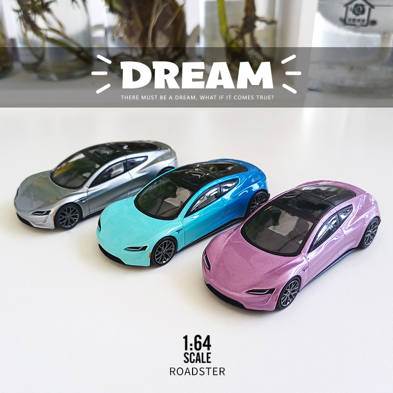 Dream1:64特斯拉Roadster概念车Model3金属红仿真合金汽车模型-图1