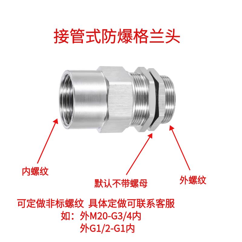 接管式防爆格兰头电缆夹紧密封接头不锈钢仪表葛兰头G1/2内外螺纹-图2