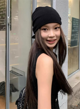 樊樊 小香风蝴蝶结针织帽女秋冬冷帽羊绒保暖帽护耳百搭毛线帽潮