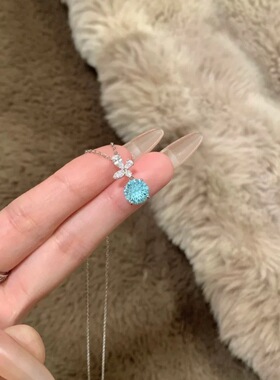 S925纯银烟花切蝴蝶项链女轻奢气质时尚高级感蓝色烟火吊坠锁骨链