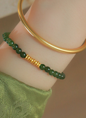 金豆子手链女新中式国风仿和田玉深绿色串珠手链女款轻奢小众精致