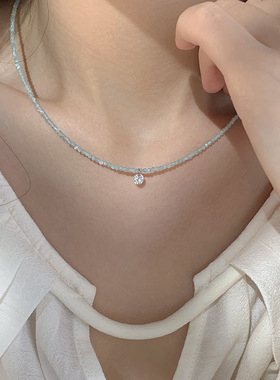 春山绿薄荷绿小清新个性ins春夏简约猫眼石串珠锆石叠戴风项链女