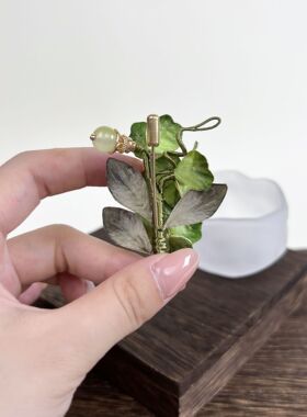 绒花发夹茶青花瓣手作掐丝工艺素雅恬静温柔日常通勤头饰配饰